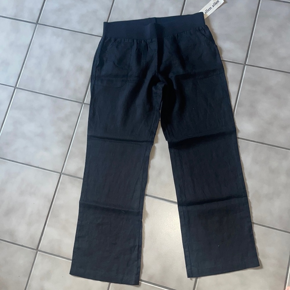 Allen Allen Black Wide Leg Linen Pull On Pants sz L Large